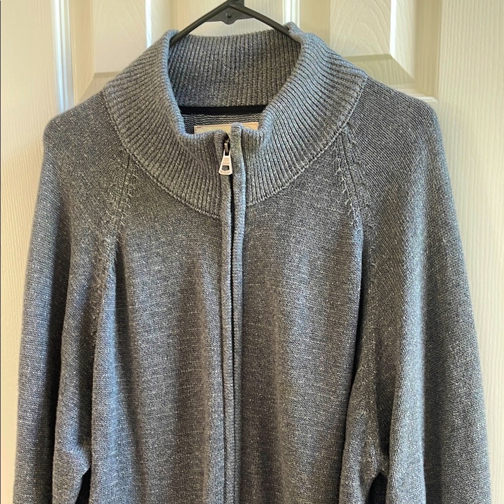 Weatherproof Vintage Men's Gray Full Zip Cable Knit Sweater Jacket Size XL